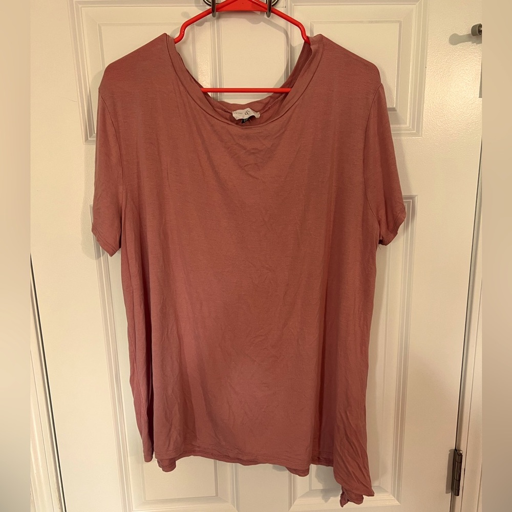 Dusty Rose Shoet Sleeved Top with asymmetrical bottom seam - size 2X